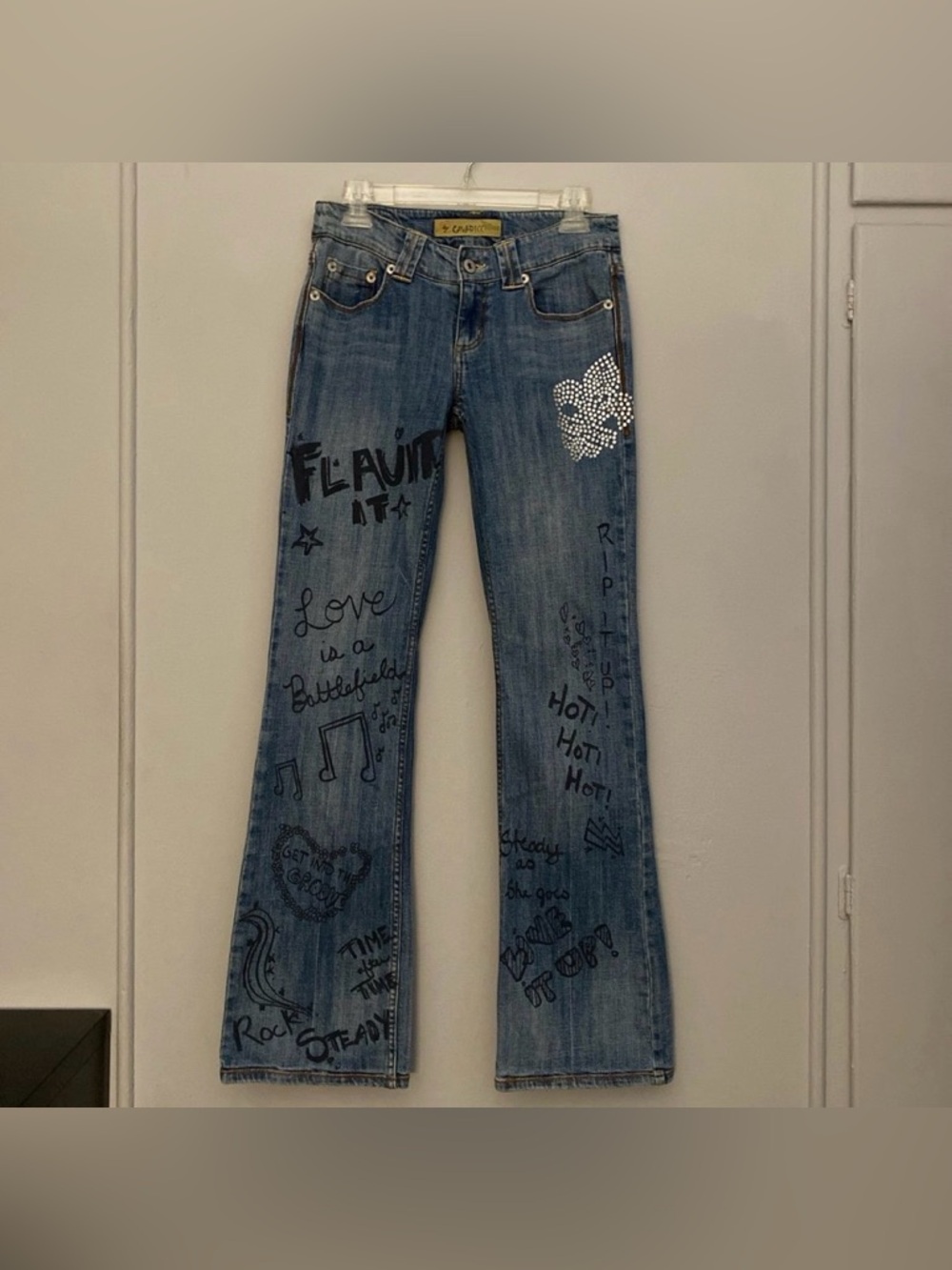 90s Y2K Vintage Z CAVARICCI Music Lyrics Graffiti Low Rise Jeans Bootcut 5/26